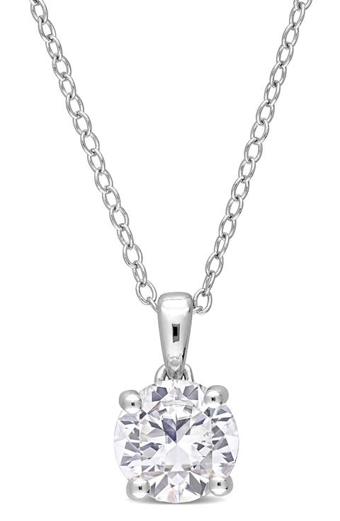 Sterling Silver Created White Sapphire Solitaire Necklace