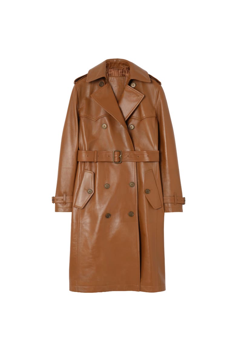 Long Leather Foxfield Trench Coat, Alternate, color, Toffee brown