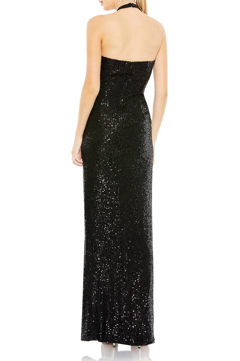 Sequin Halter Neck Evening Gown, Alternate, color, BLACK
