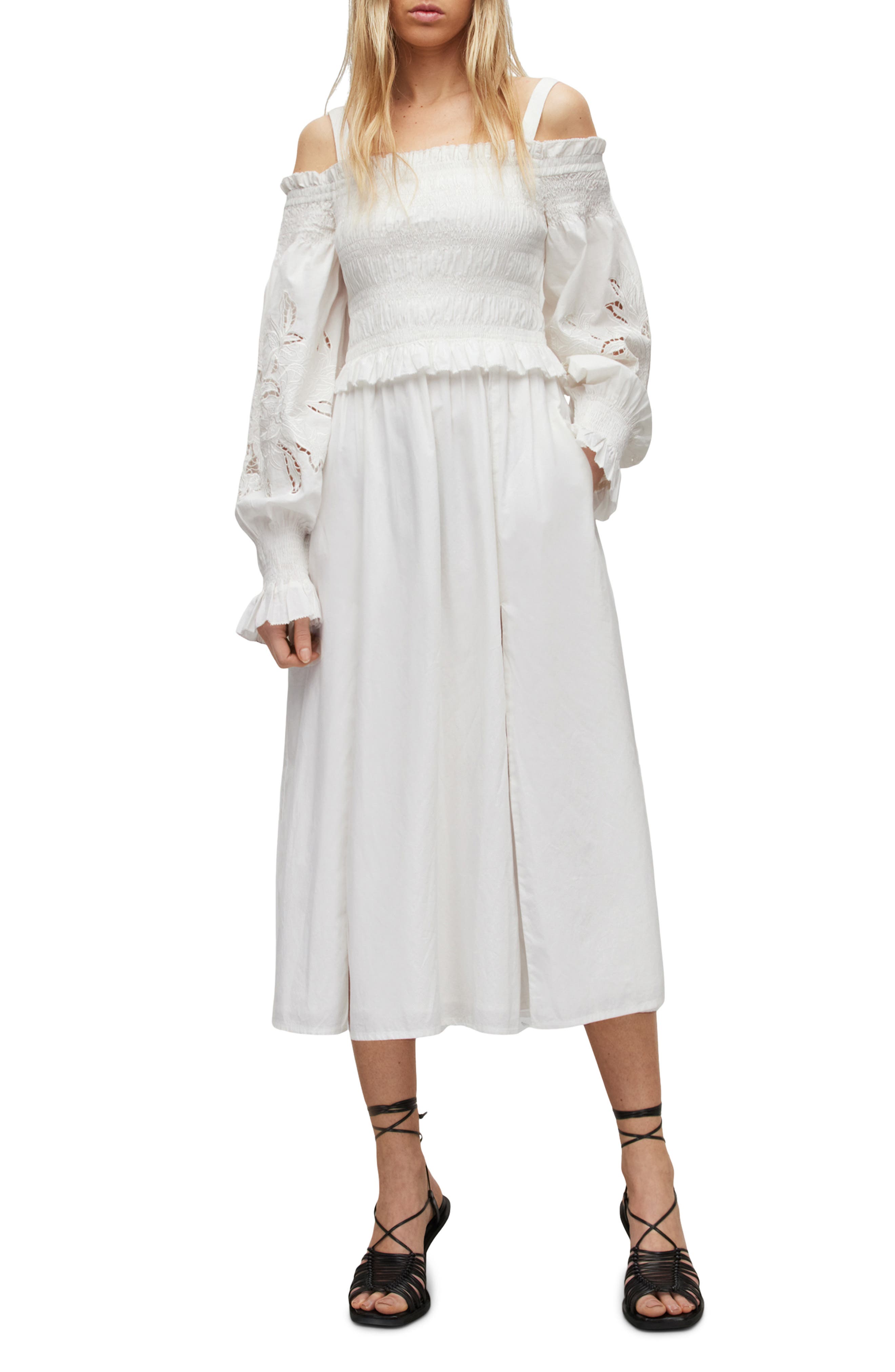 AllSaints Launa Broderie Long Sleeve Cotton Dress (Women) | Nordstromrack