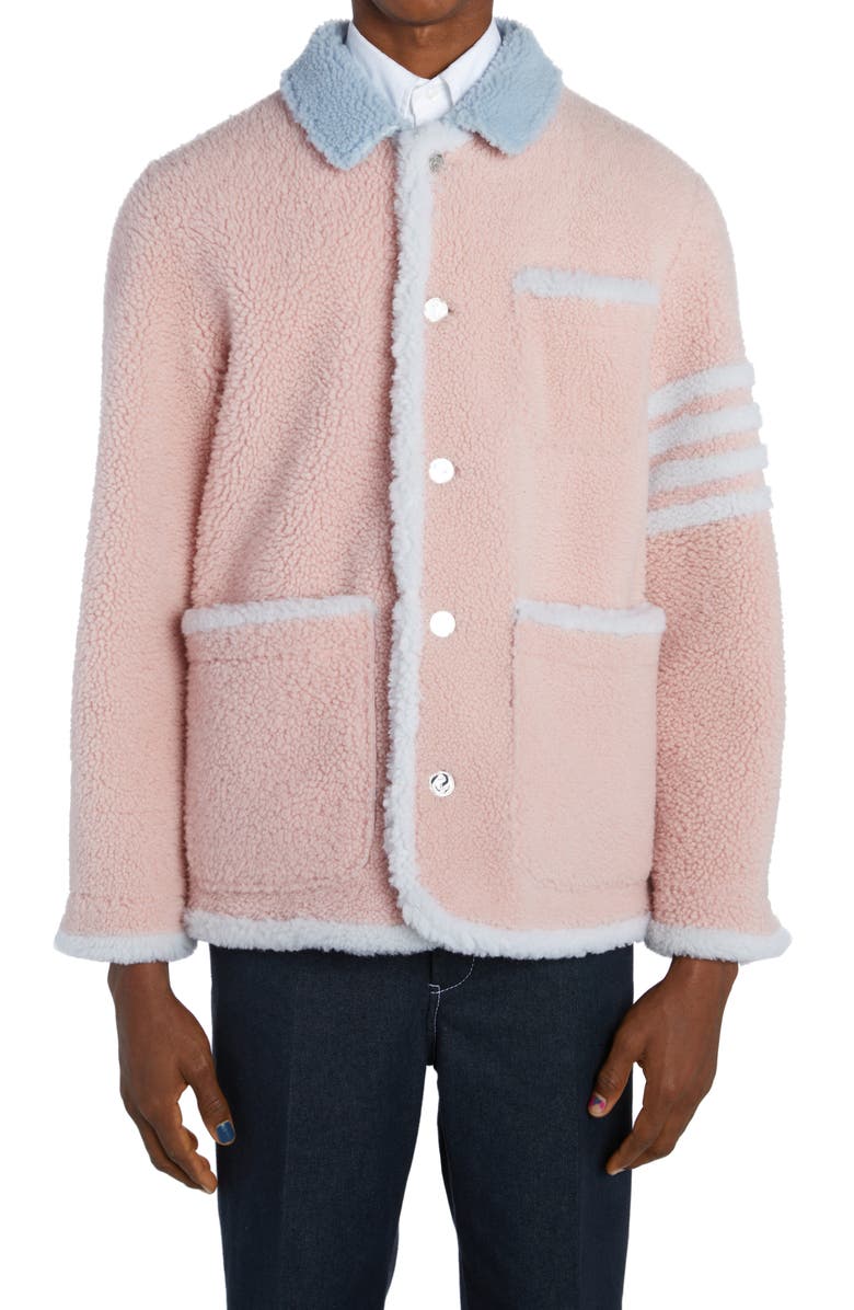 Thom Browne 4-Bar Genuine Shearling Shirt Jacket, Main, color,