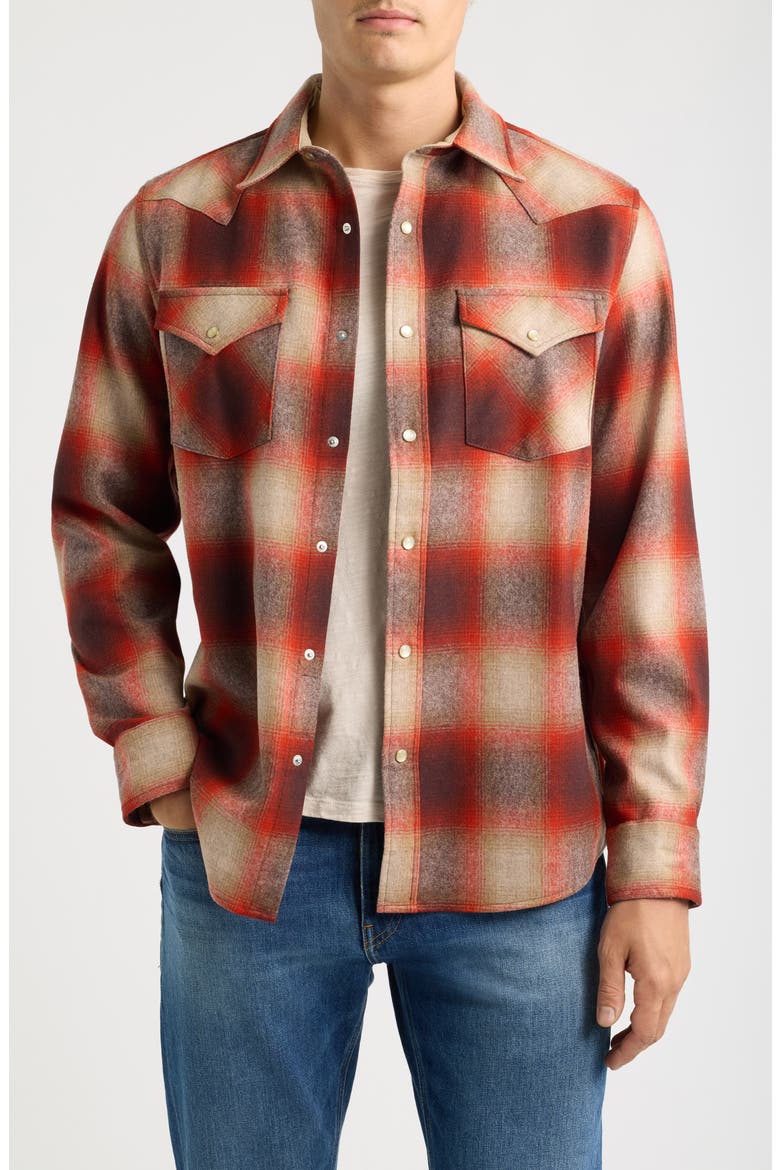 Canyon Plaid Wool Western Shirt, Main, color, RED/ TAN MIX OMBRE