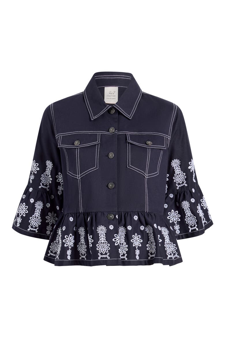 Eyelet Detail Stretch Cotton Jacket, Alternate, color, NAVY/WHITE