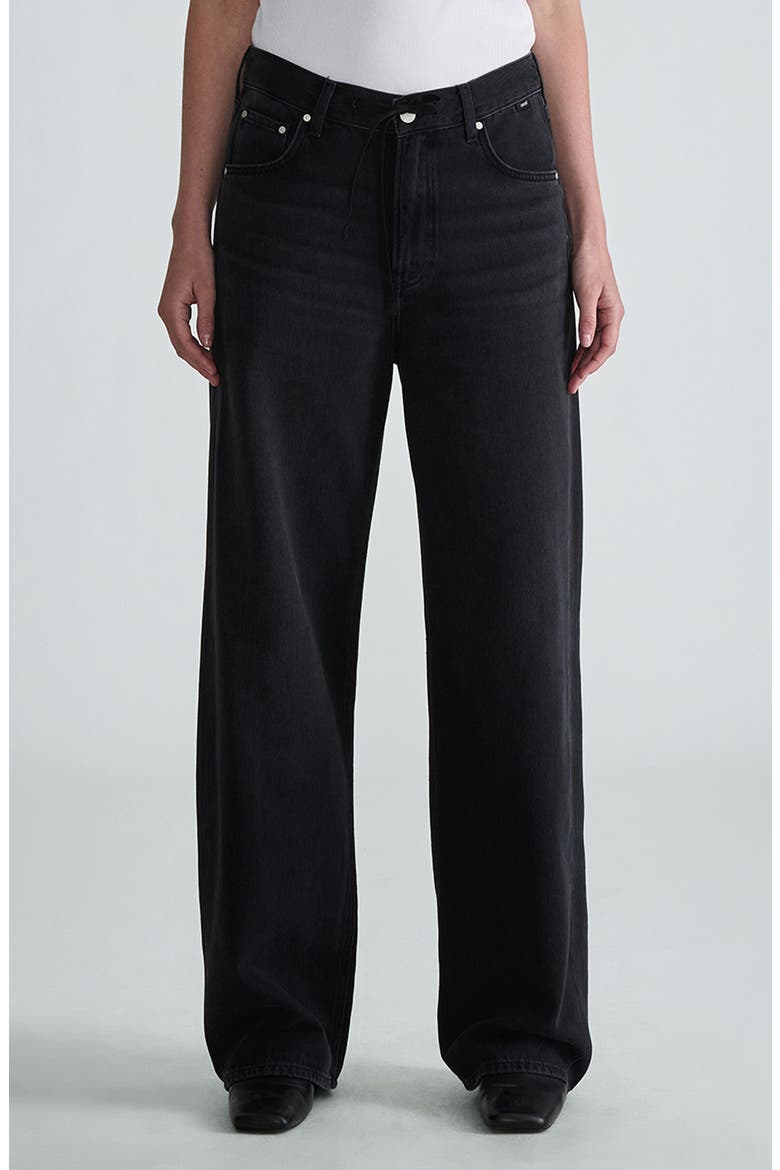 Nella Drawstring High Waist Jeans, Main, color, DARK SMOKE WELL BLUE
