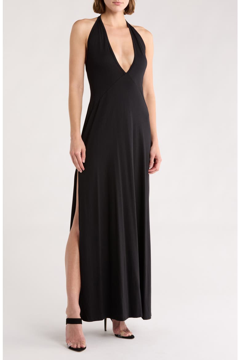 Plunging V-Neck Maxi Dress, Main, color, BLACK