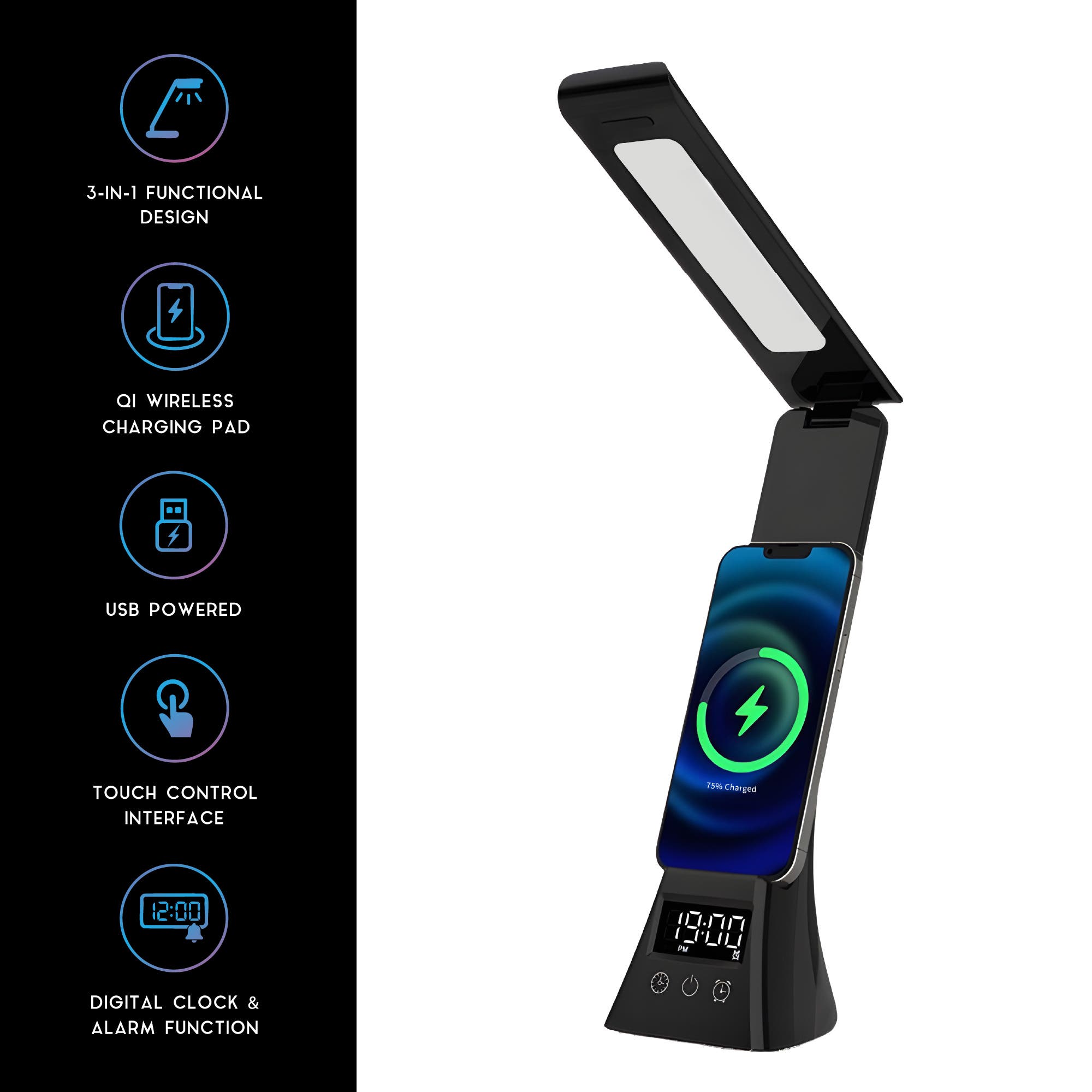 PURSONIC Smart Power 
Productivity Bundle 3-in-1 LED Desk Lamp 
5-in-1 Wireless Charging Station, Alternate, color, Black