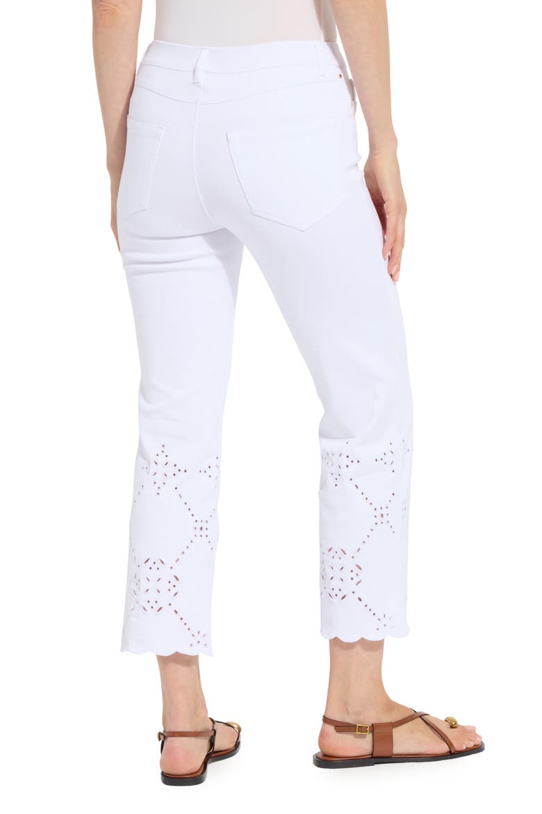 Billie Eyelet Pull-On High Waist Crop Straight Leg Jeans, Alternate, color, WHITE