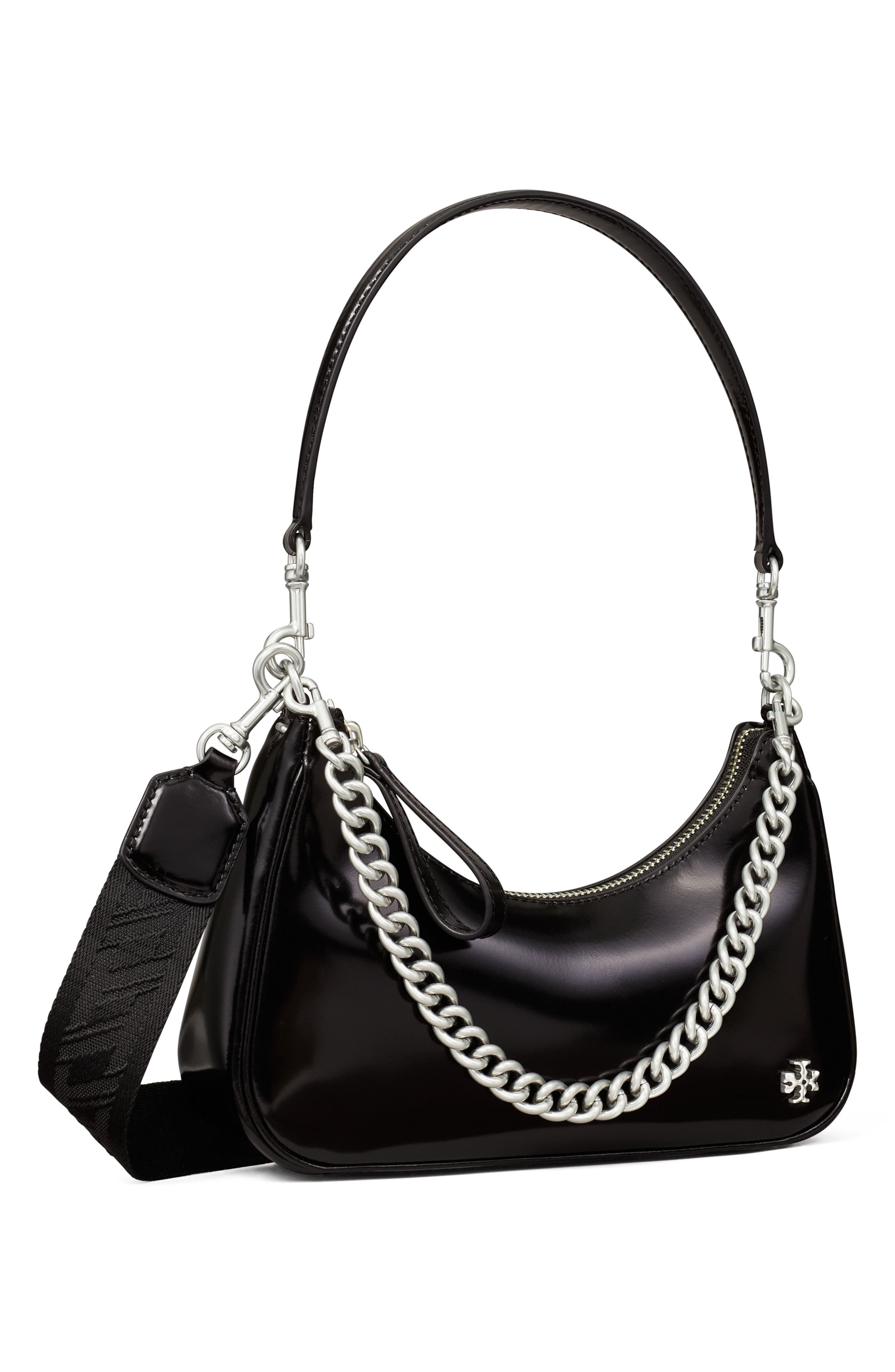 Tory Burch 151 Mercer Patent Small Leather Crescent Bag, Alternate, color, 