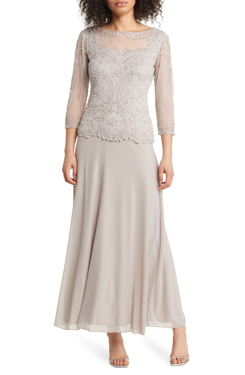 Pisarro Nights Pisaro Nights Beaded Mesh Mock Two-Piece Gown, Main, color, 