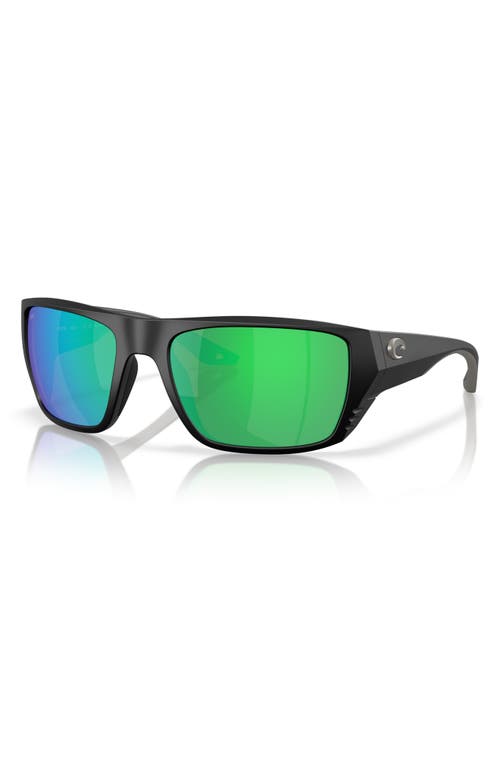 Costa Del Mar 59mm Polarized Square Sunglasses In Matte Black/green Mirror