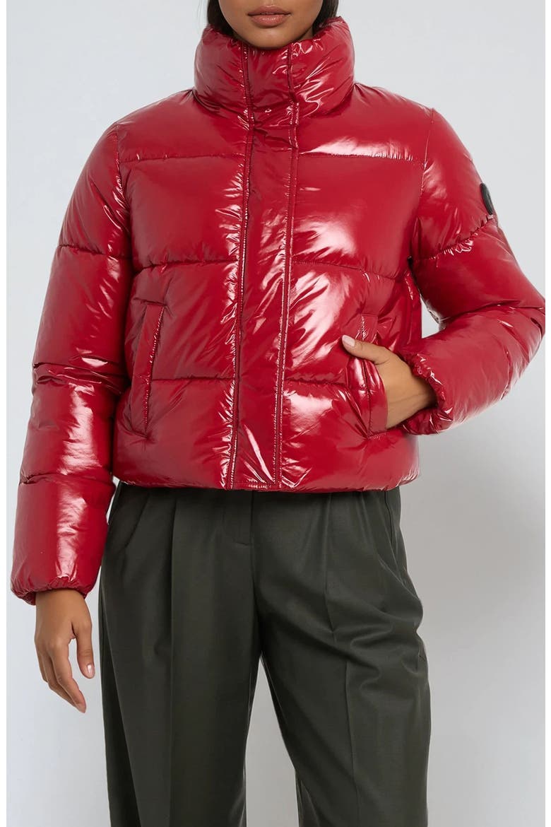 Coco Crop Water Resistant Puffer Jacket, Main, color, SCARLET