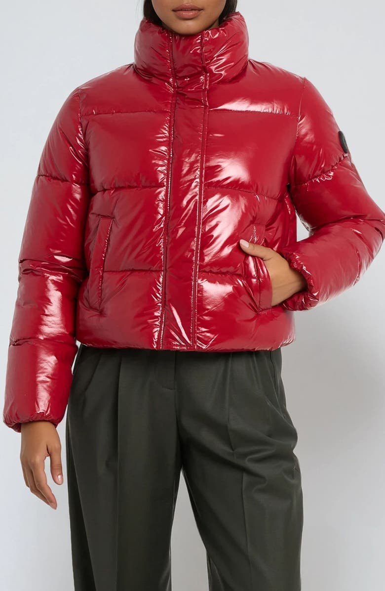 Noize Coco Crop Water Resistant Puffer Jacket, Main, color, Scarlet