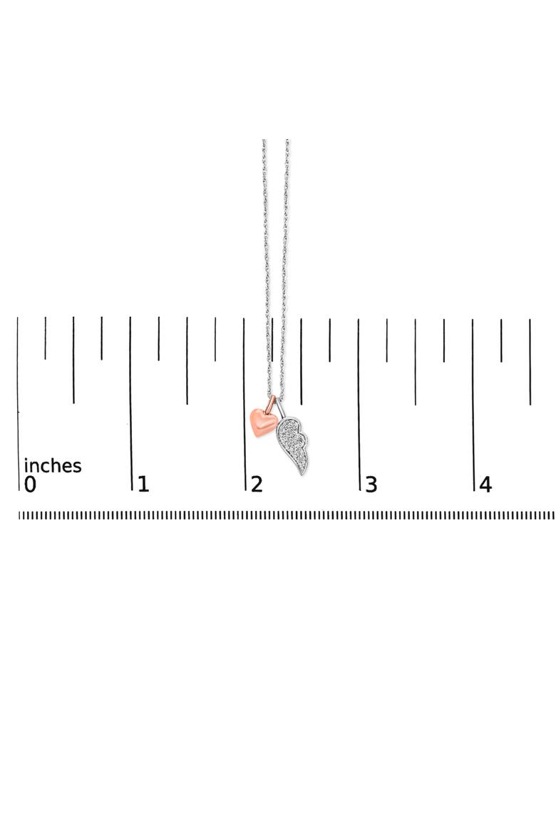 14K Rose Gold Plated Sterling Silver 1/10 Cttw Diamond Heart & Wing Pendant Necklace, Alternate, color, White Gold over Silver
