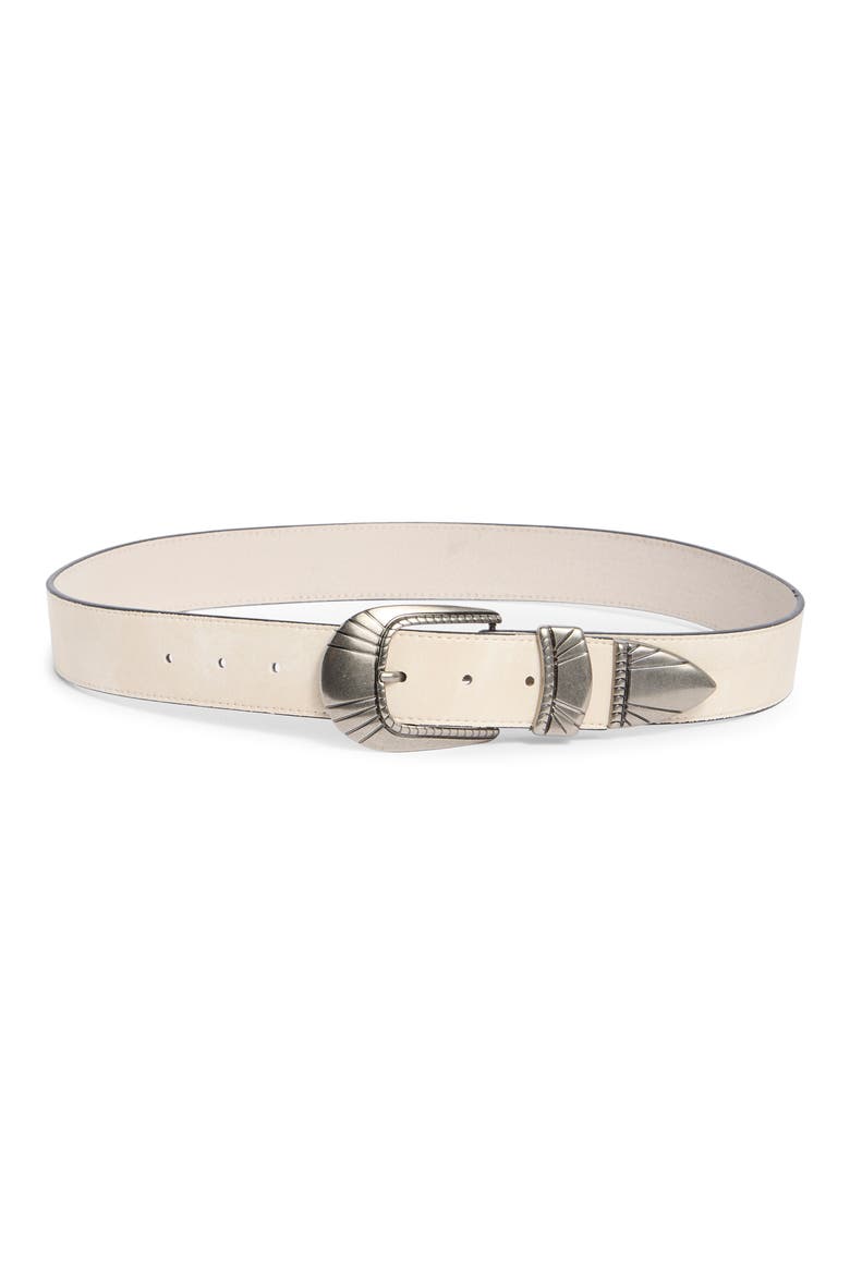 Etched Metal Leather Belt, Main, color, IVORY