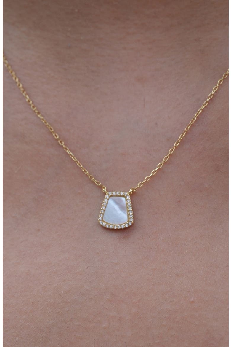Pavé Crystal Mother-of-Pearl Pendant Necklace, Alternate, color, GOLD