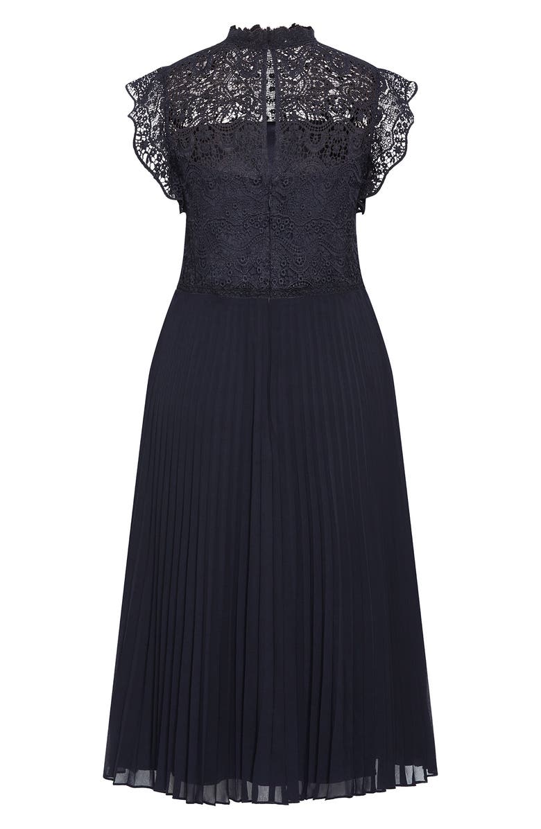 City Chic Livia Lace Yoke Sleeveless Fit & Flare Dress, Alternate, color, Navy