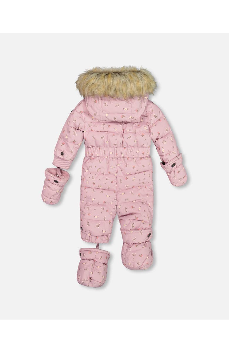 Deux par Deux Baby Girl's One Piece Baby Snowsuit Rose Printed Mini Flowers, Alternate, color, 