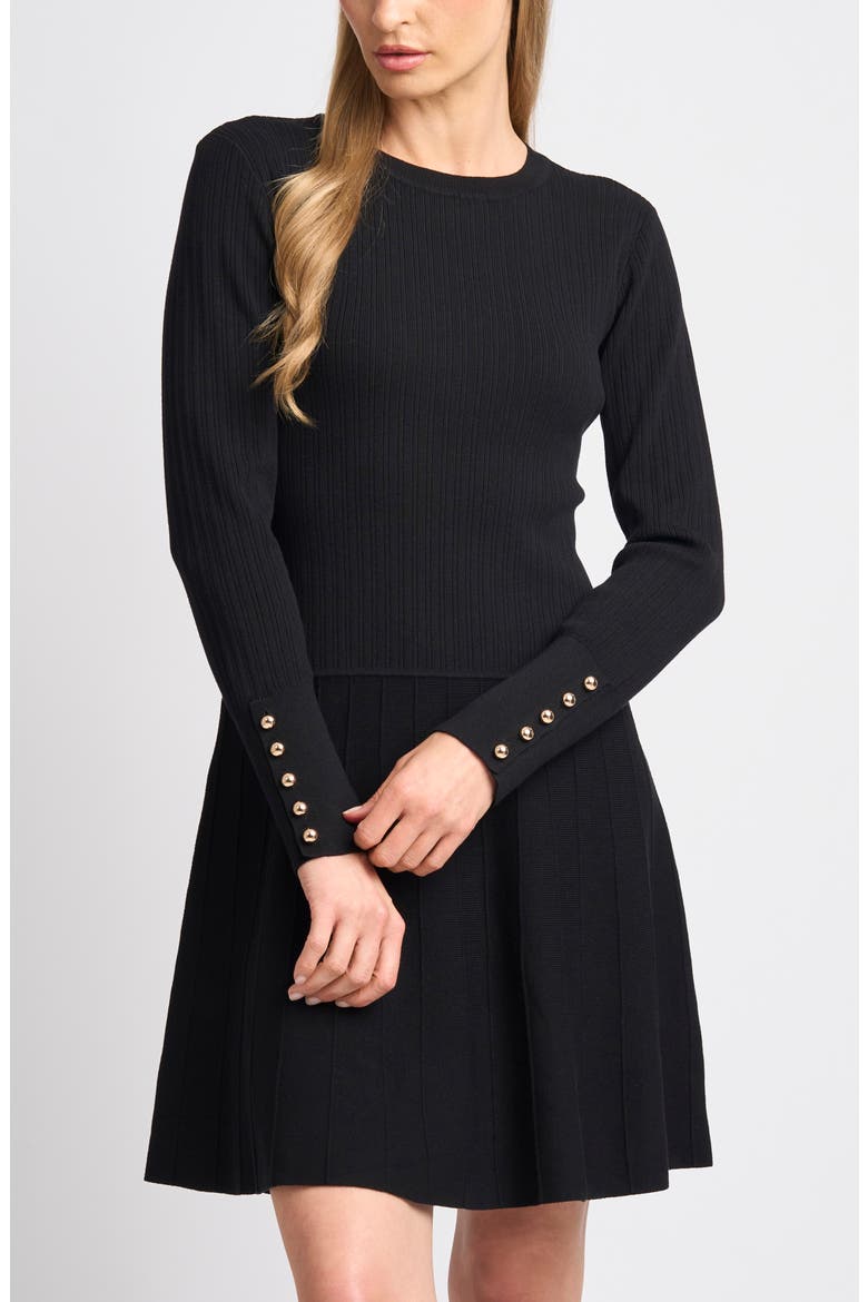 Karla Button Cuff Minidress, Alternate, color, RICH BLACK