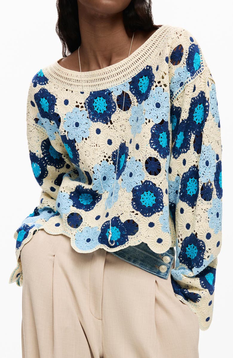Desigual Open Stitch Floral Sweater, Alternate, color, 