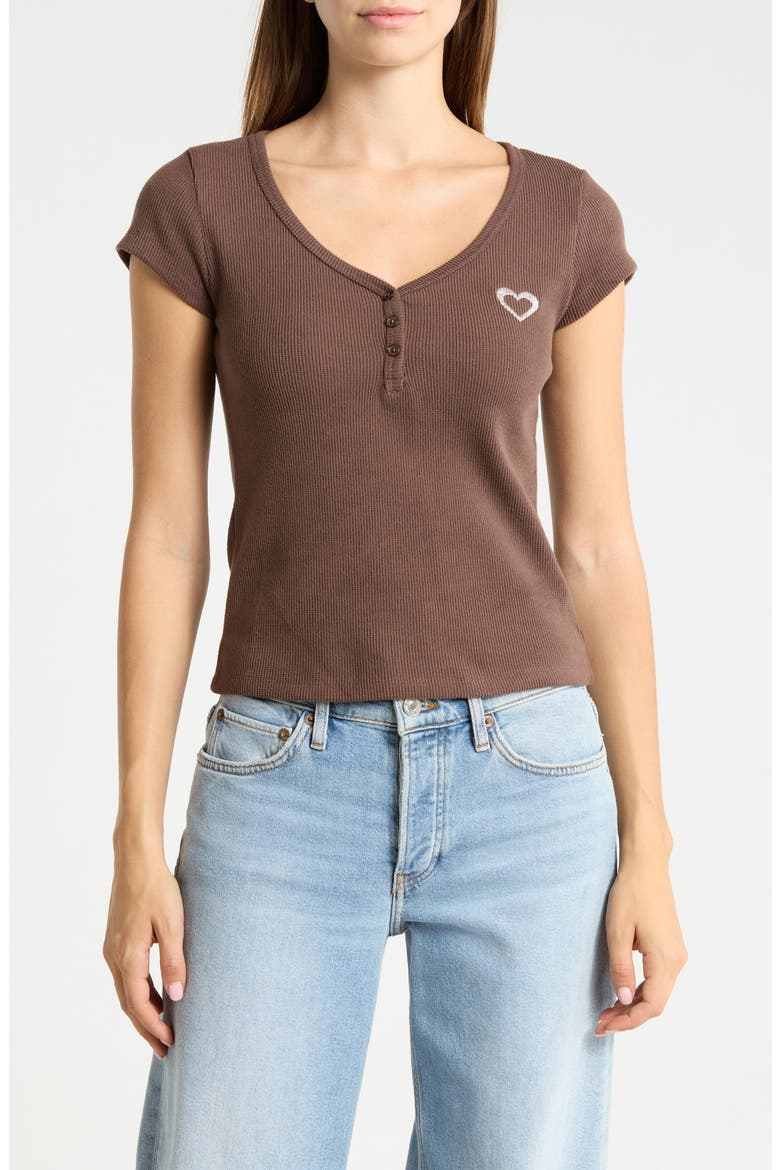 Ribbed Button Front Top, Main, color, CHESTNUT BROWN