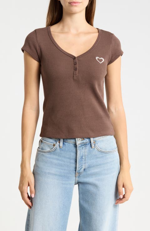 Ribbed Button Front Top