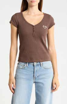 Ribbed Button Front Top