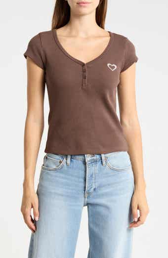 Ribbed Button Front Top