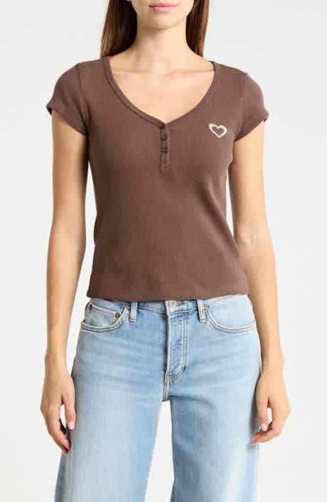 Ribbed Button Front Top