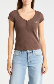 Madden Girl Ribbed Button Front Top