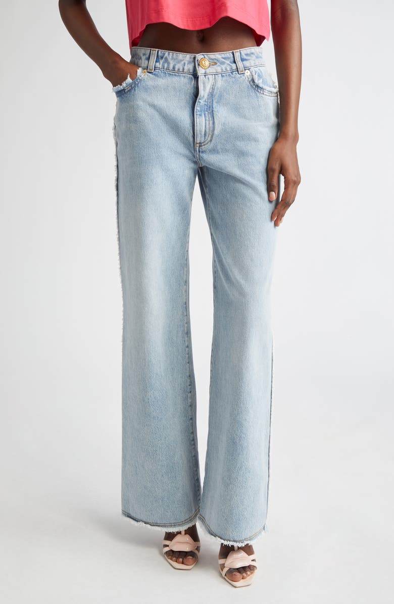Balmain Raw Hem Straight Leg Jeans, Main, color, 