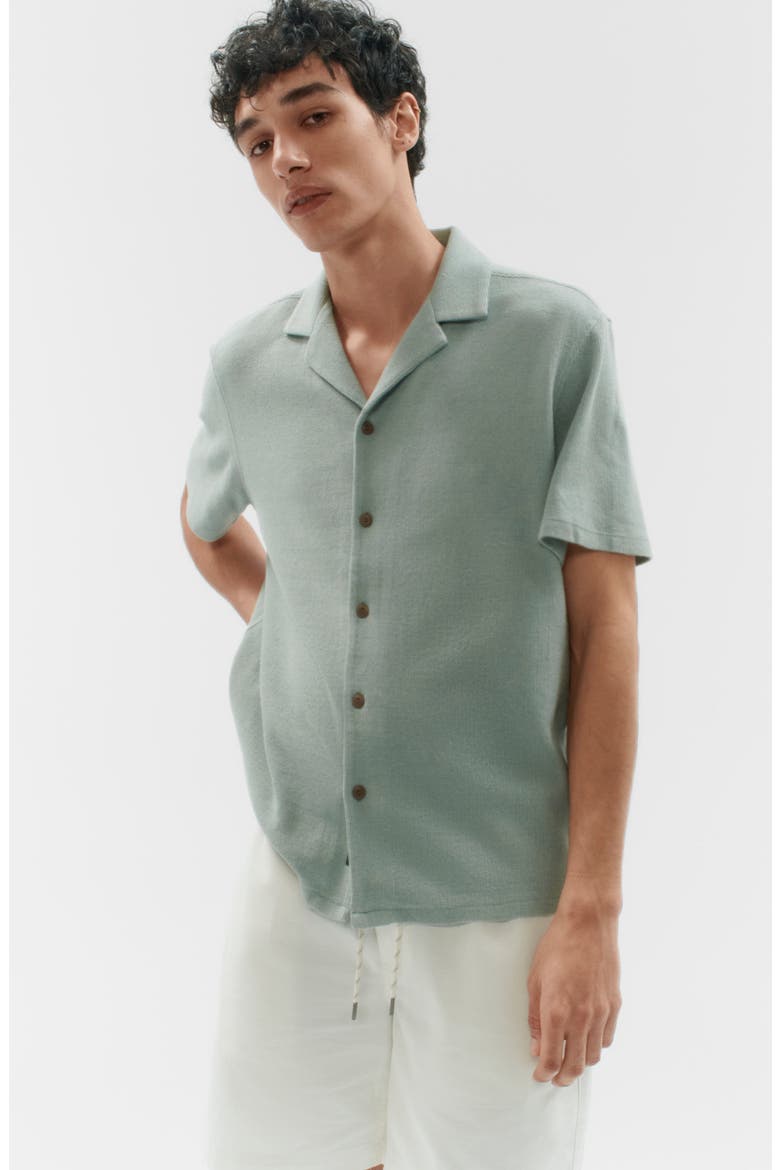 Oasis Organic Cotton Blend Camp Shirt, Alternate, color, TEAL CANAL