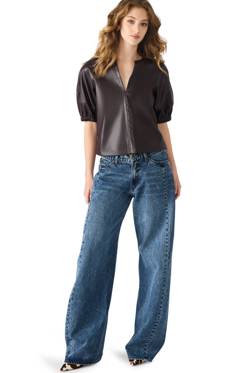 Steve Madden Roxanne Short Sleeve Faux Leather Top, Alternate, color, Fossil Brown