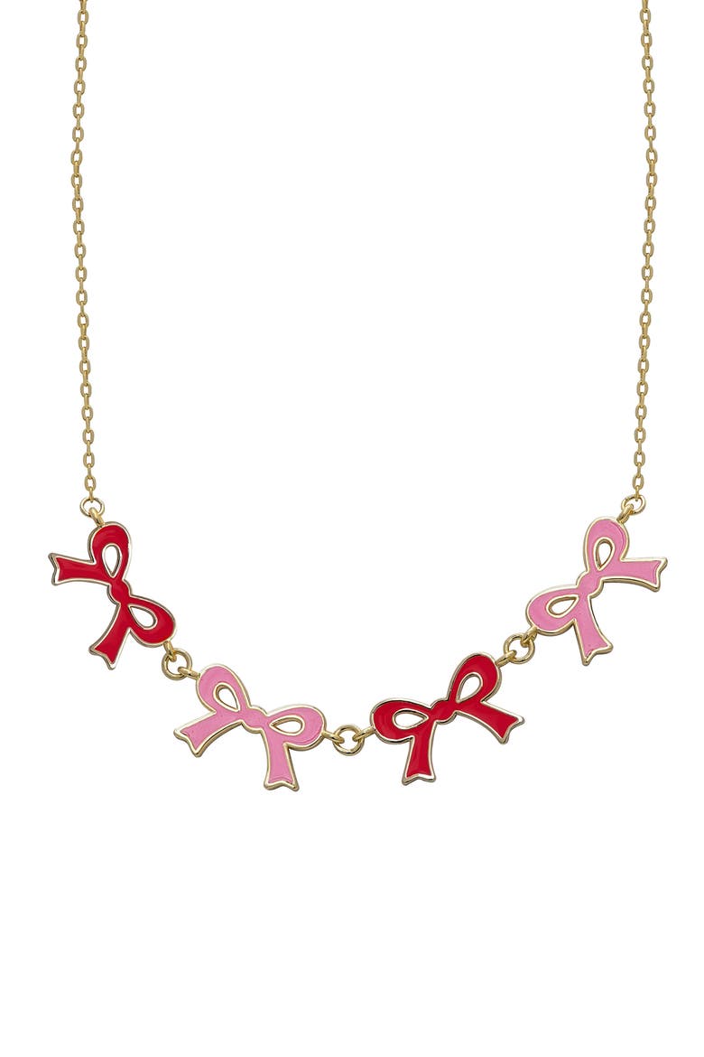 Kids' Flat Bow Link Necklace, Main, color, PINK/ RED