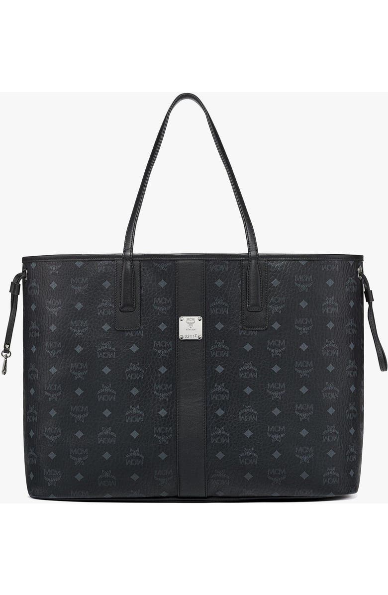MCM Large Reversible Liz Shopper in Visetos, Main, color, Black