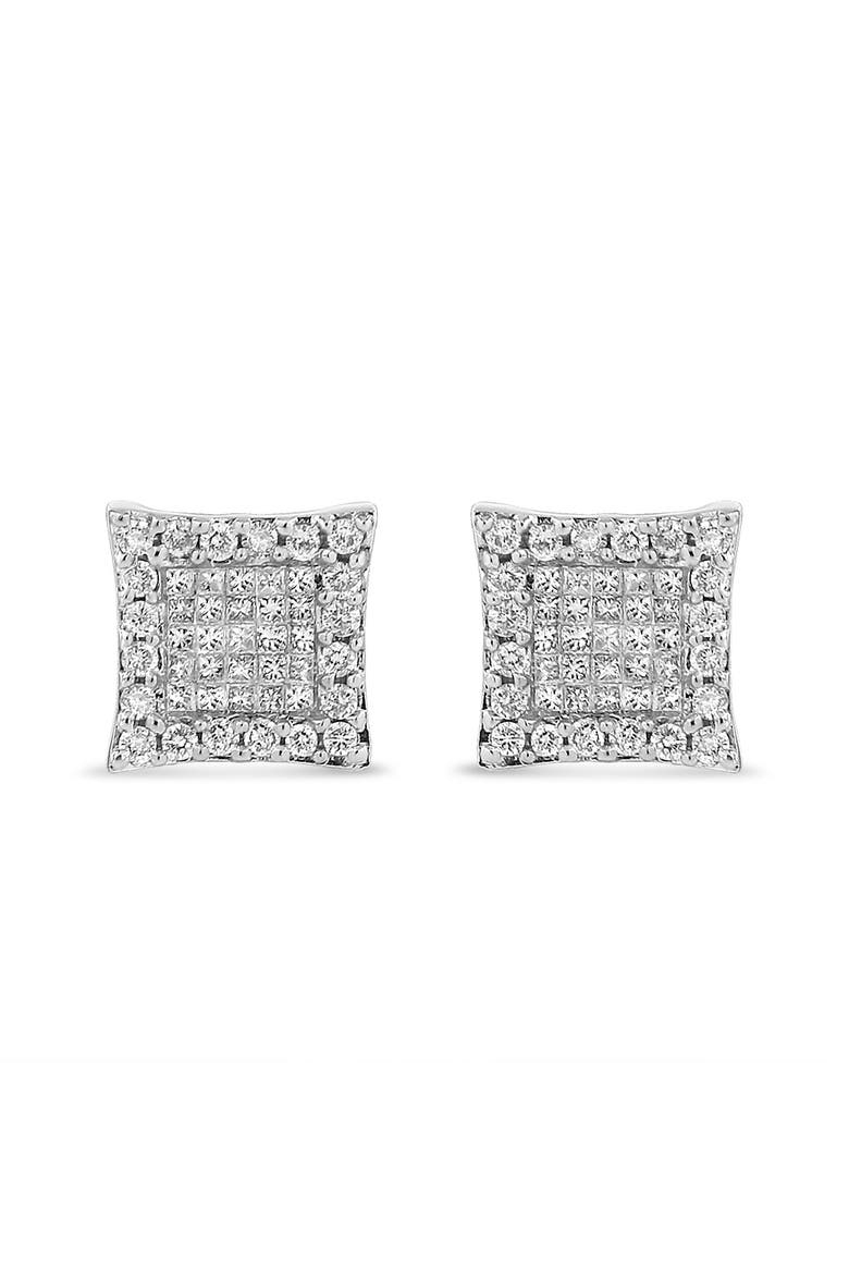 18K White Gold 1.00 Cttw Diamond Halo Square Stud Earring, Alternate, color, White