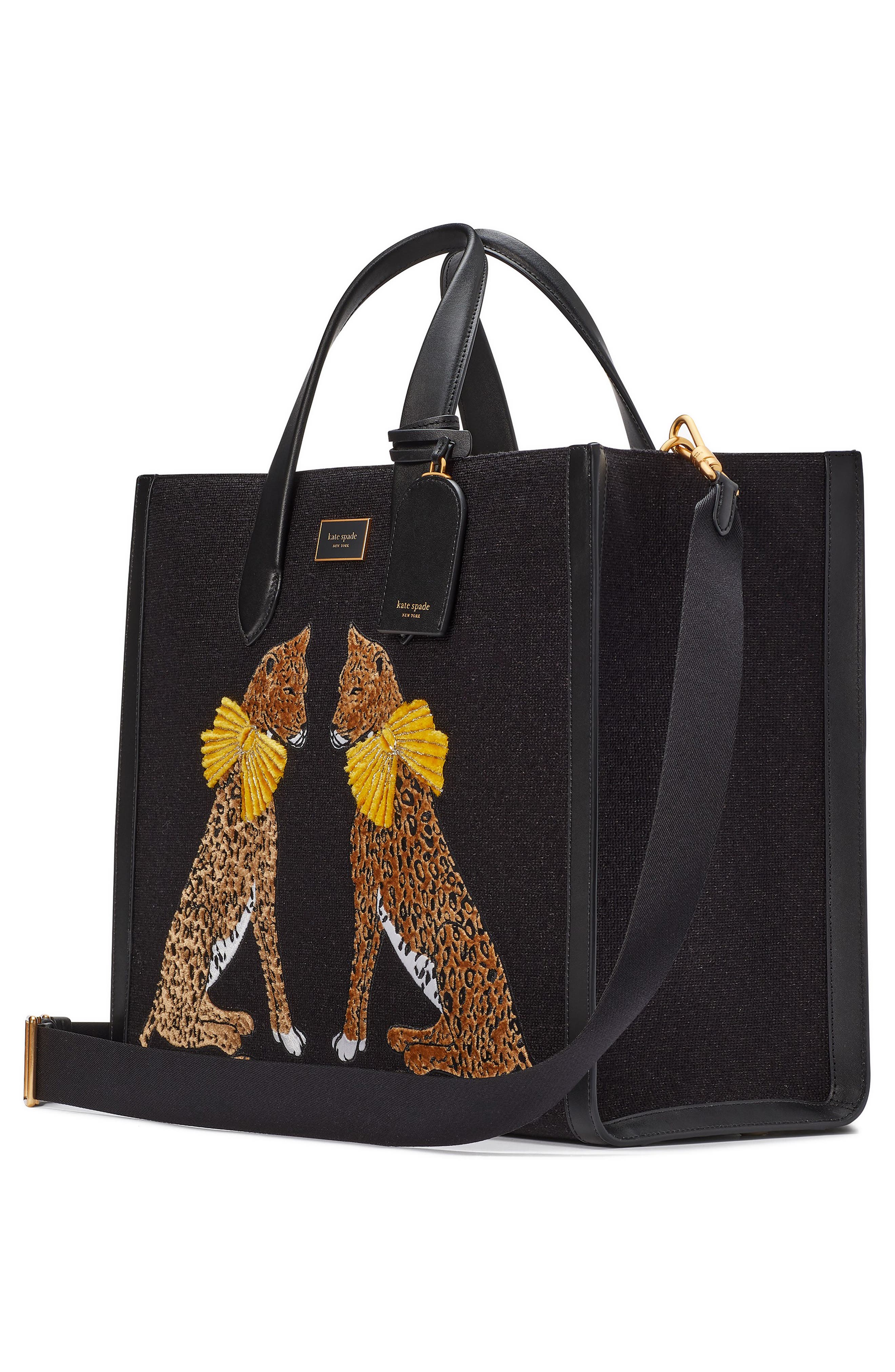 Kate Spade New York Manhattan Lady Leopard Embroidered Tote, Alternate, color, 