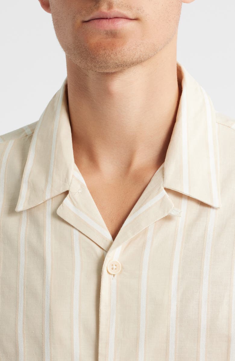 PacSun Stripe Cotton & Linen Camp Shirt, Alternate, color, Tan