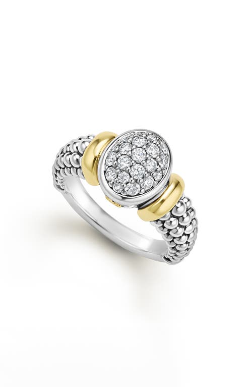 Lagos Signature Caviar Two-tone Oval Caviar Diamond Ring In Metallic