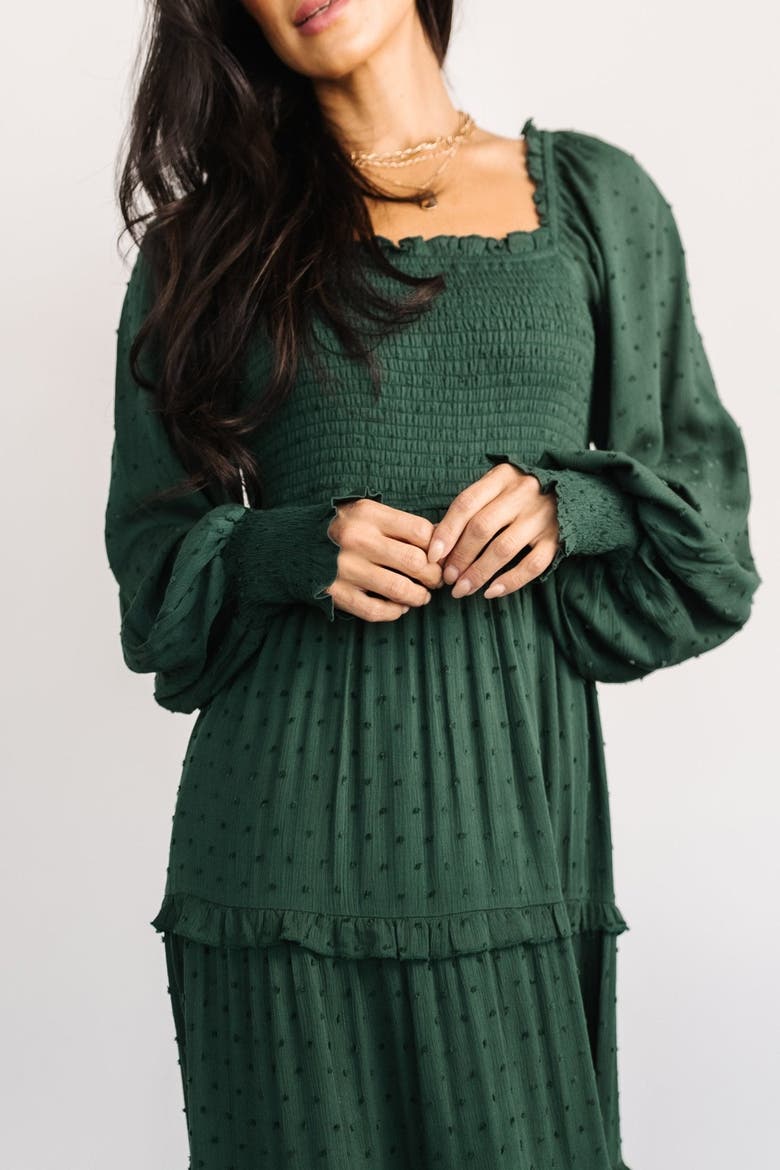 Amanda Smocked Dotted Maxi Dress, Alternate, color, Evergreen