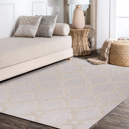 Jonathan Y Duwun High-low Pile Ogee Trellis Tone-on-tone Indoor/outdoor Area Rug In Beige/gray