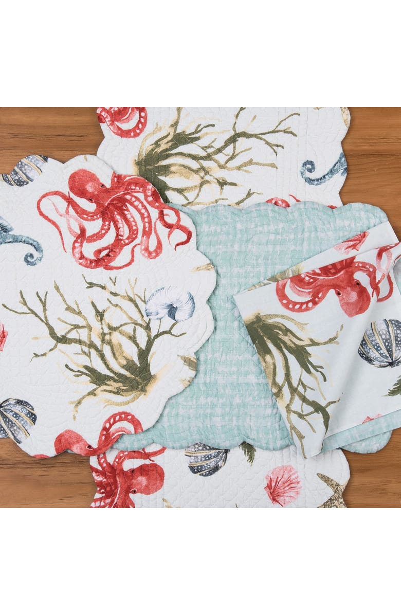 C&F Home Behari Coastal Sea Life Cotton Quilted Round Reversible Placemats, Set of 6, 17", Alternate, color, Blue