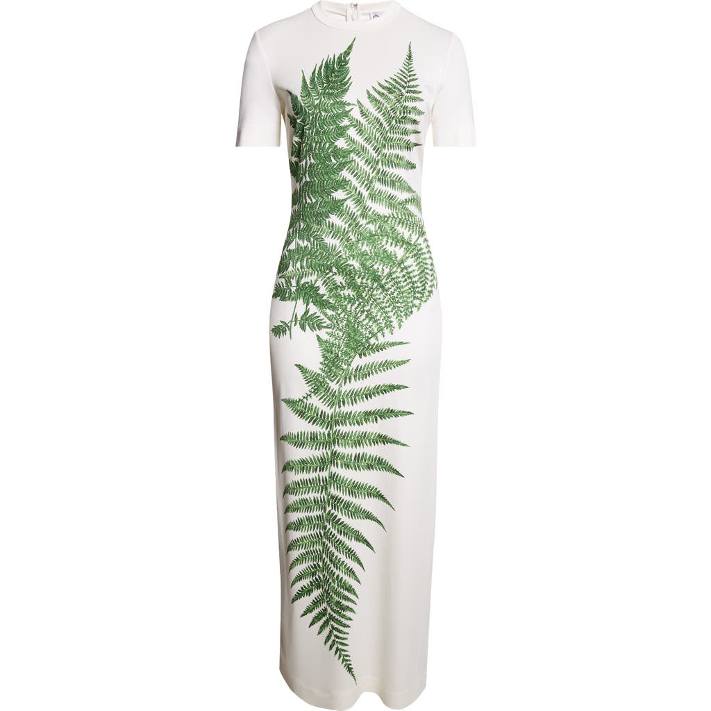 Oscar De La Renta Placed Fern Print Jersey T-shirt Dress In White