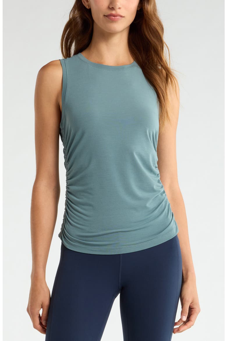 Breathe Ruched Tank, Main, color, TEAL DUSK