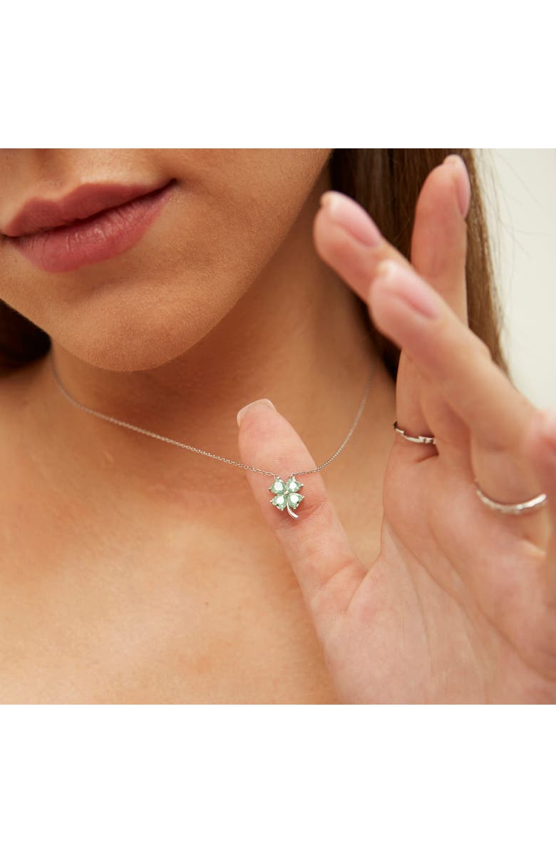 Spero London Four Leaf Clover Sterling Silver Necklace - Green, Alternate, color, Silver