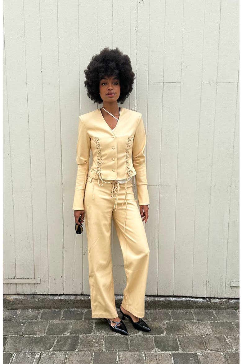 Gia Lace Up Faux Leather Trousers, Alternate, color, Butter Yellow