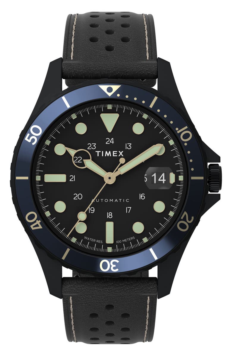 Timex<sup>®</sup> Navi XL Automatic Leather Strap Watch, 41mm, Main, color,