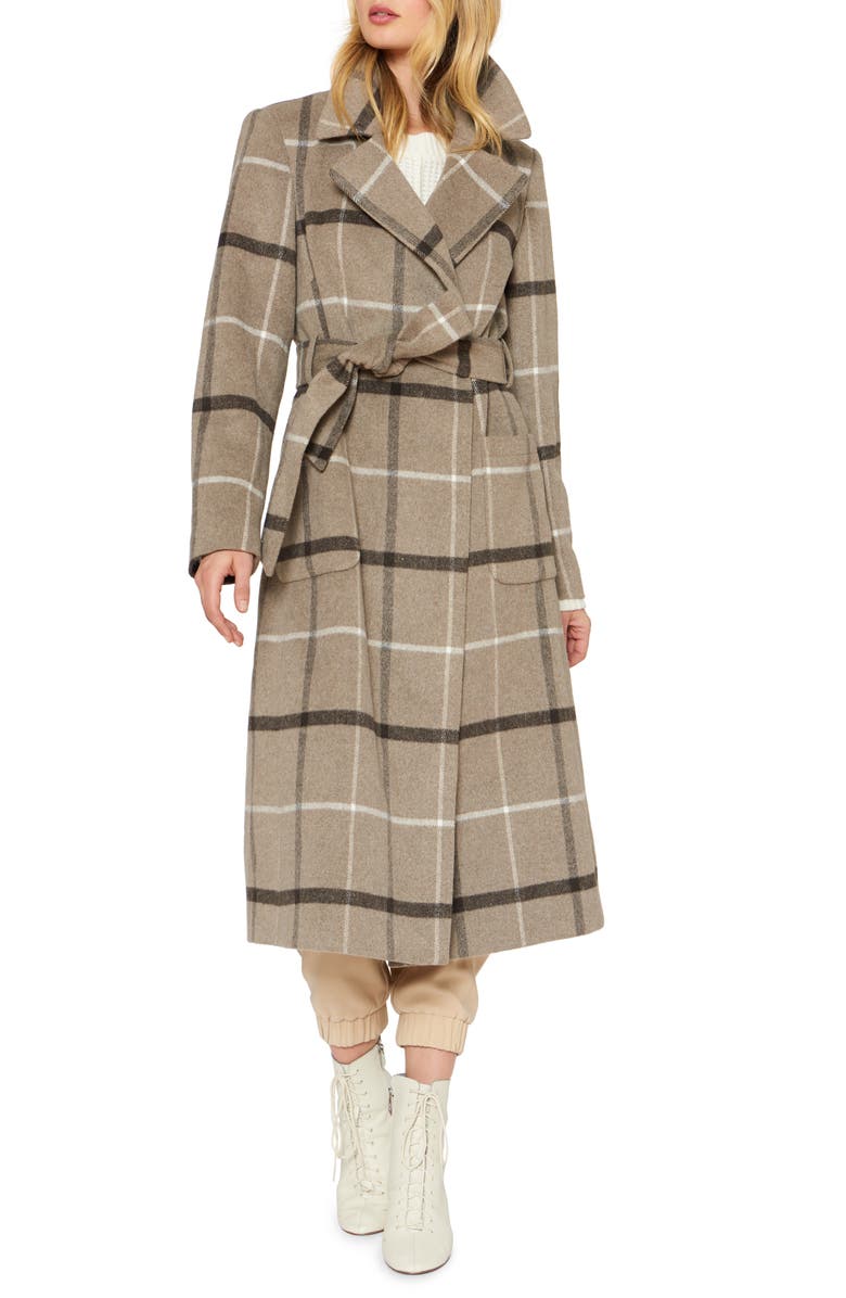 Sanctuary Plaid Wool Blend Wrap Coat, Main, color, 