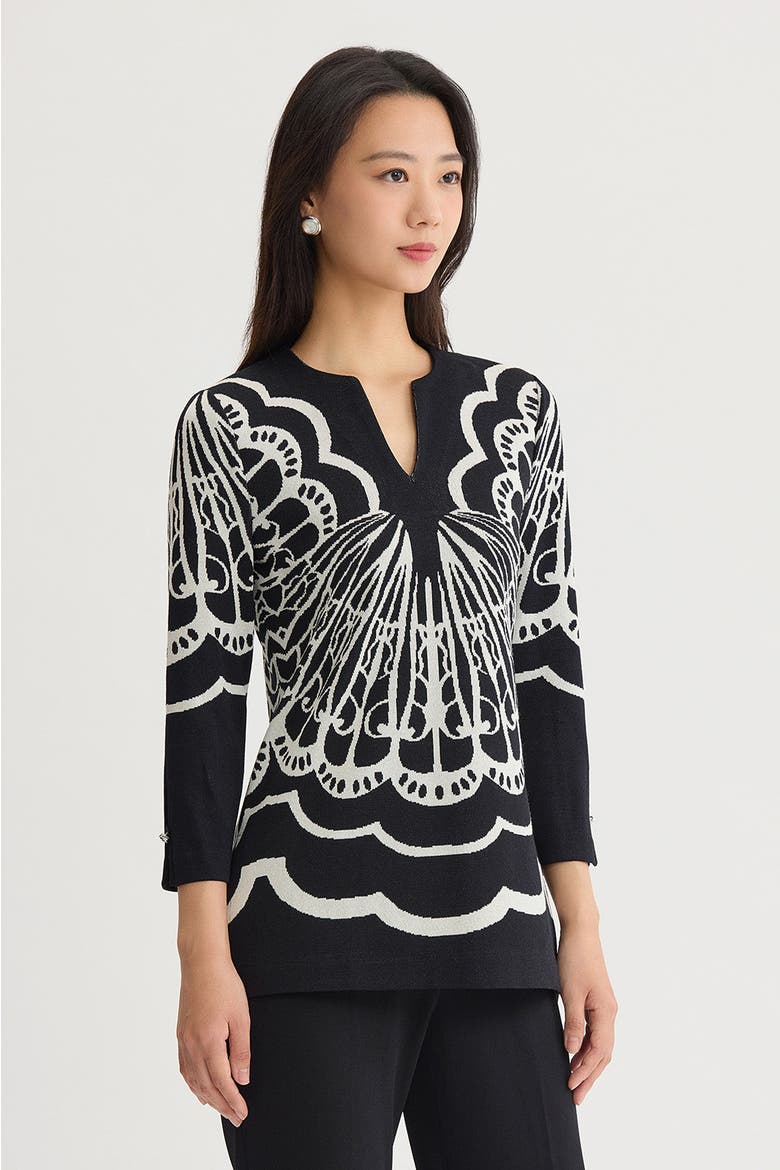 Feminine Soft Jacquard Knit Tunic, Alternate, color, Black