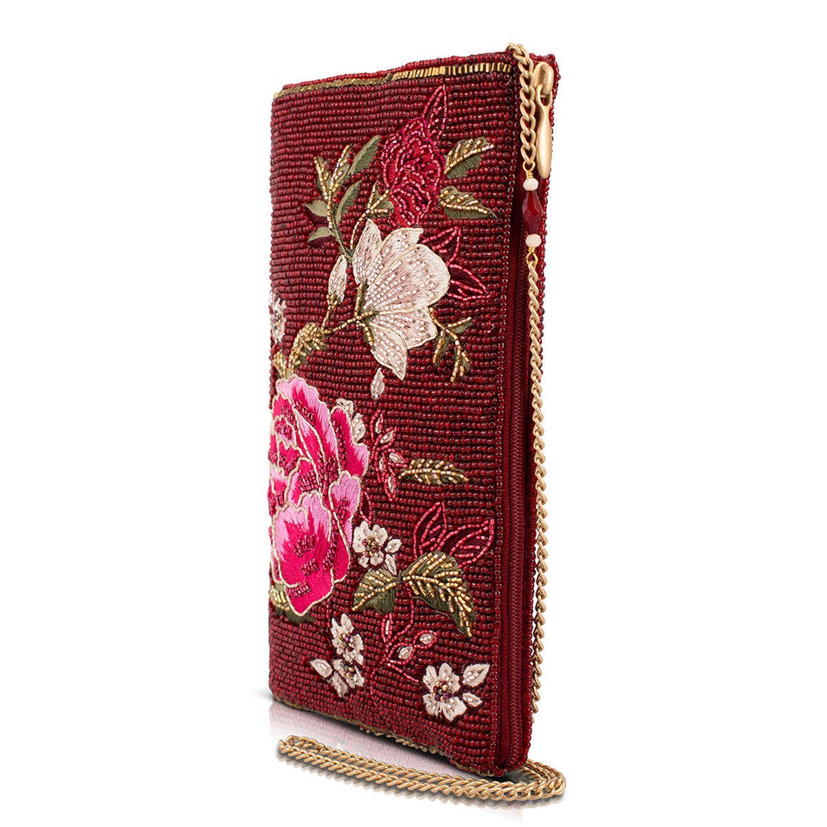 Mary Frances Accessories Eastern Bloom Crossbody Phone Bag, Alternate, color, Dark Red