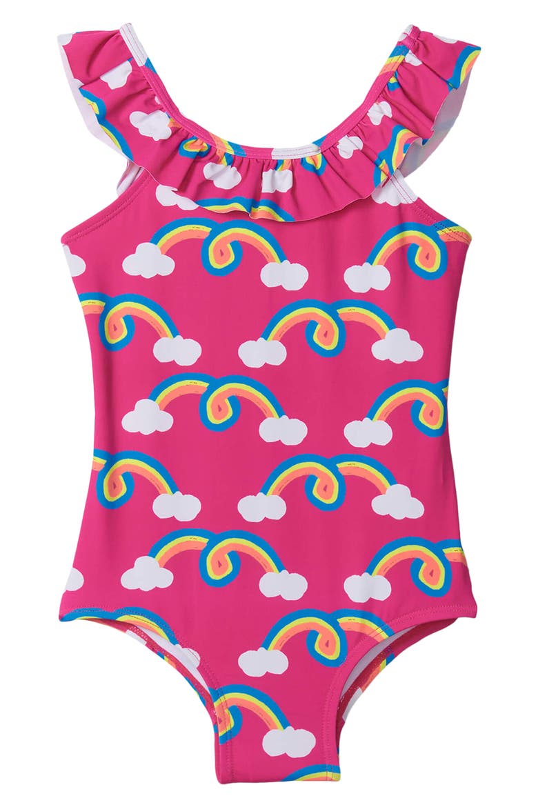 Kids' Rainbow Arch Ruffle One-Piece Swimsuit, Main, color, PURPLE